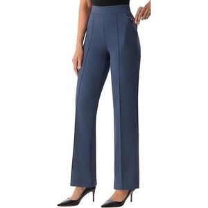 AFITNE Womens Yoga Dress Pants Navy Blue Wide Leg High Waisted Work Trousers Med